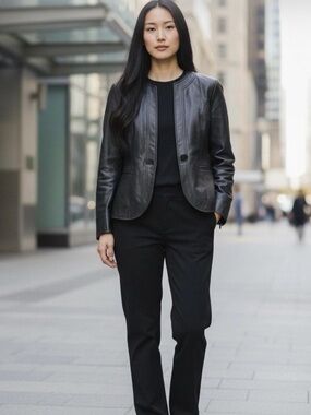 Talbots Black Collarless Leather Blazer